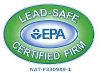An EPA Lead-Safe Certified Firm badge with certification number NAT-F330949-1.