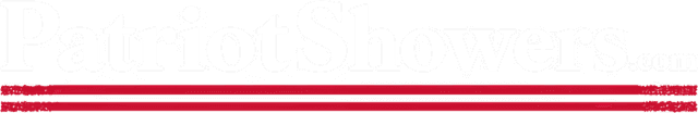 The PatriotShowers.com logo with red stripe accent.